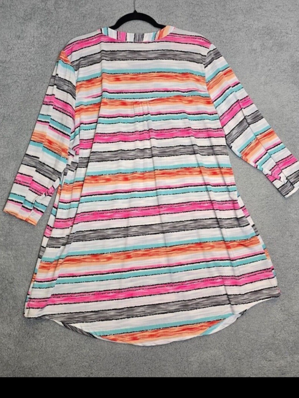 Reborn Striped Multicolor Tunic Top - Pink, Orange, Teal, Black, White
